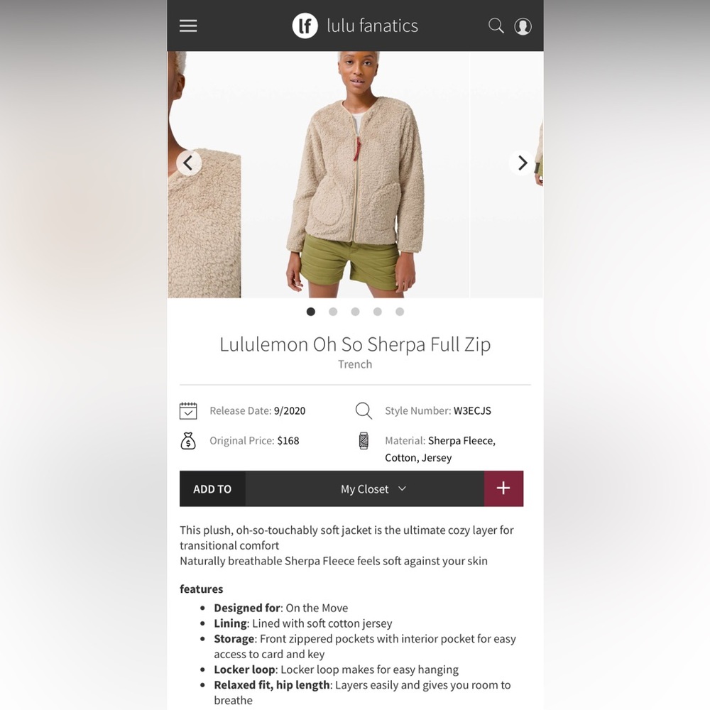 NWOT Lululemon Oh So Sherpa Full Zip Size 6 - Picture 8 of 9